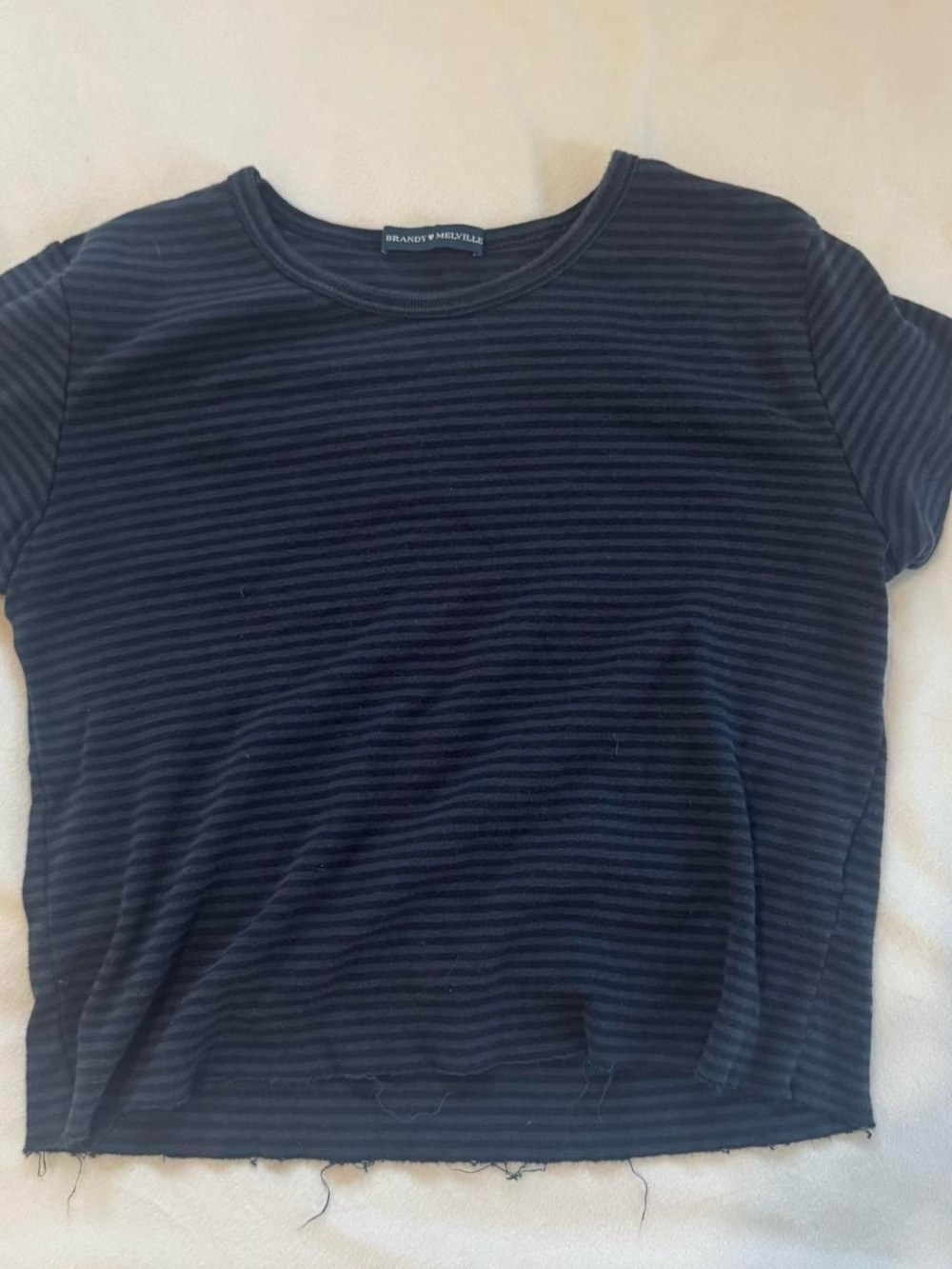Brandy Melville Navy and Black Striped Short Sleeve Tee